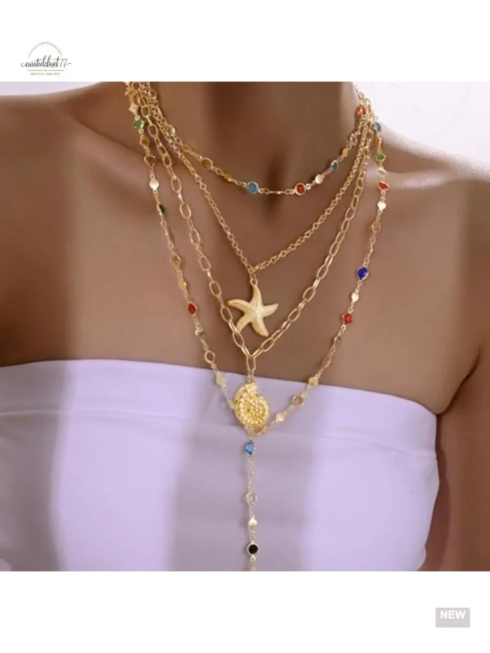 4PCS Layered Gold Cross Necklaces Set with Bohemian Beads and Pearls Adjustable